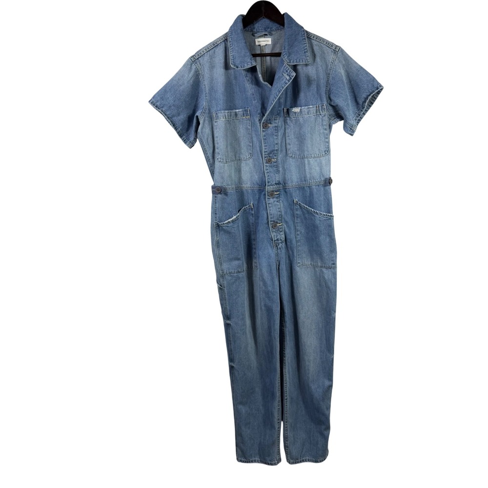 Dance & Marvel Women Blue Denim Short Sleeve Utility Boiler Suit Jumpsuit Size M